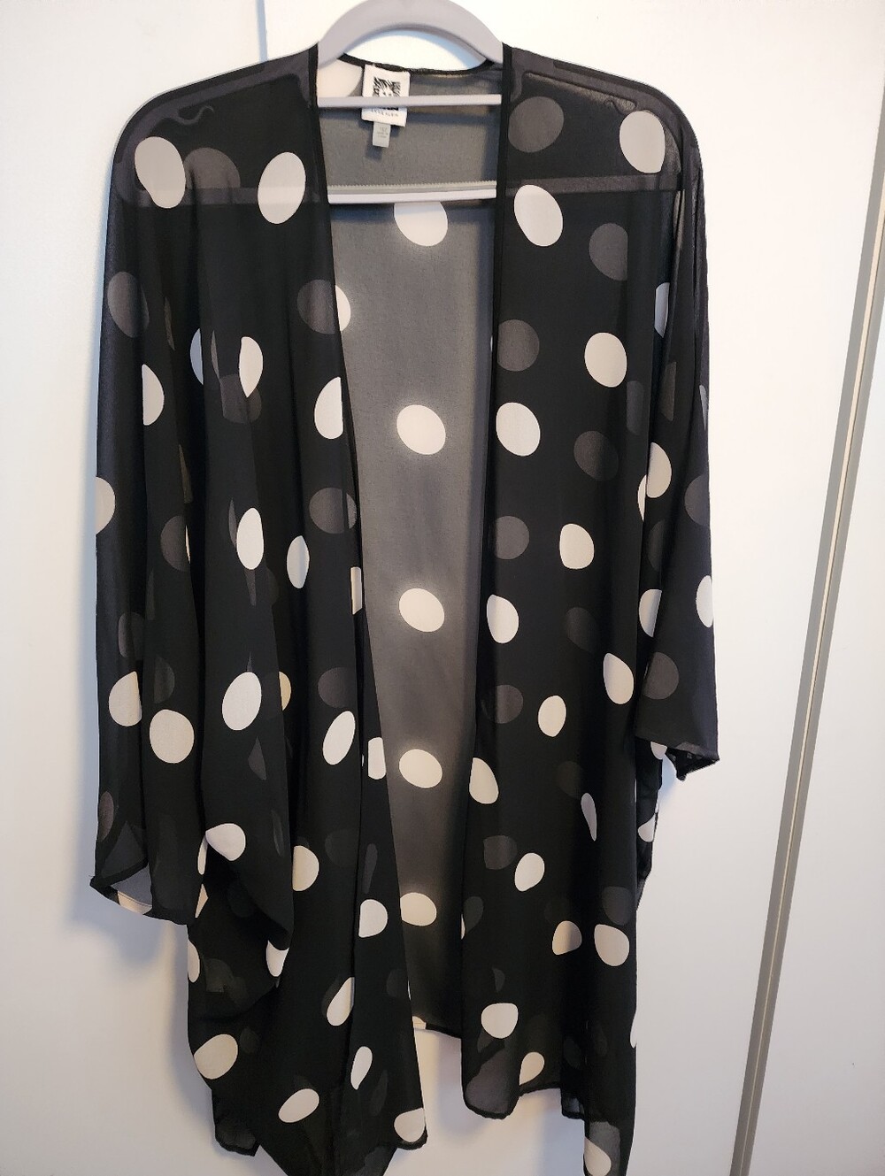 Anne Klein Black Sheer Polka Dot Kimono